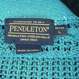 PENDLETON Cardigan‎ Sweater Women's Large Petite Open Cable Knit Button Up Blue